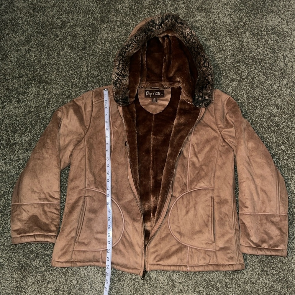 Big Chill Brown Winter Coat with Faux Fur Lining, Kids XL/Adult XS